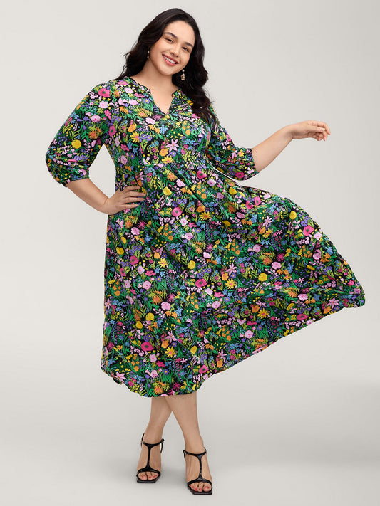 Floral Print Pockets Flowy Maxi Dress