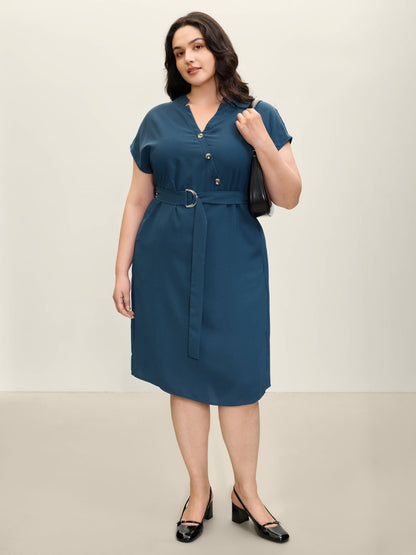 Wrap Style Button Detail Belted Midi Dress