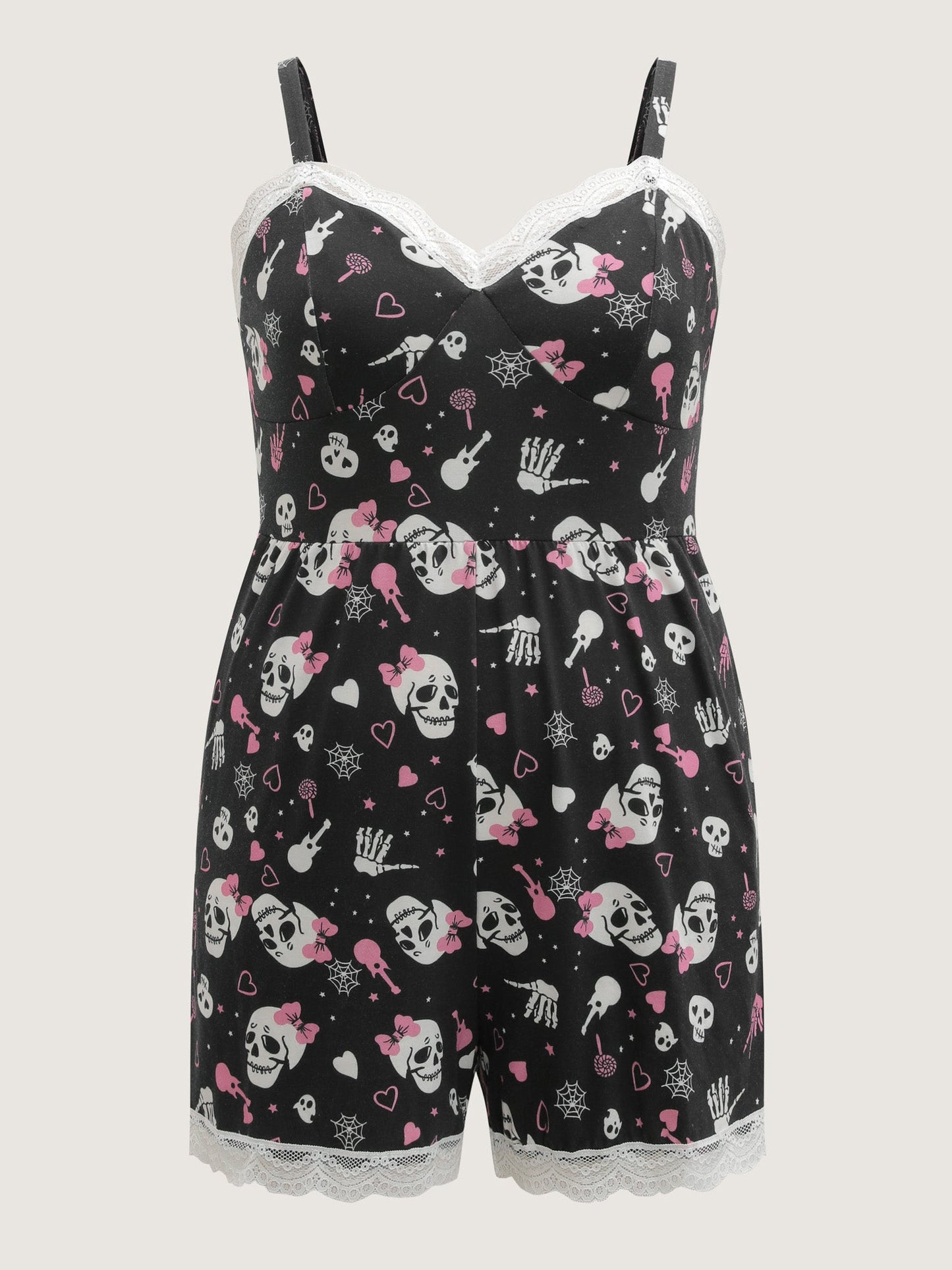 Skull Print Stretchy Waist Adjustable Sleep Romper