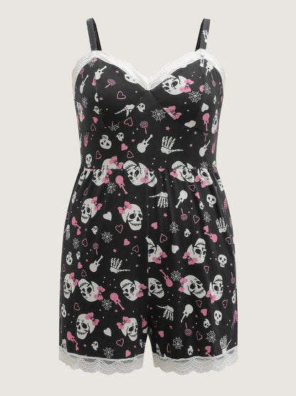 Skull Print Stretchy Waist Adjustable Sleep Romper