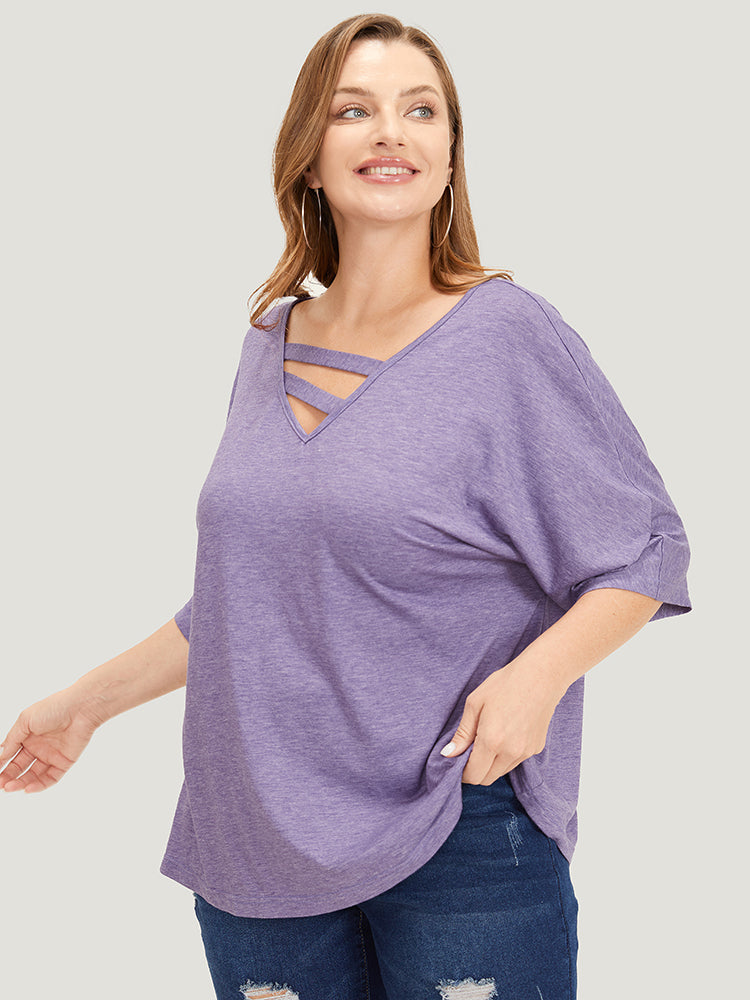 Solid Heather Keyhole Neck Dolman Sleeve T-shirt