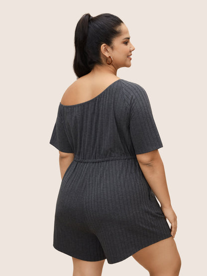 One Shoulder Drawstring Pit Strip Jumpsuit