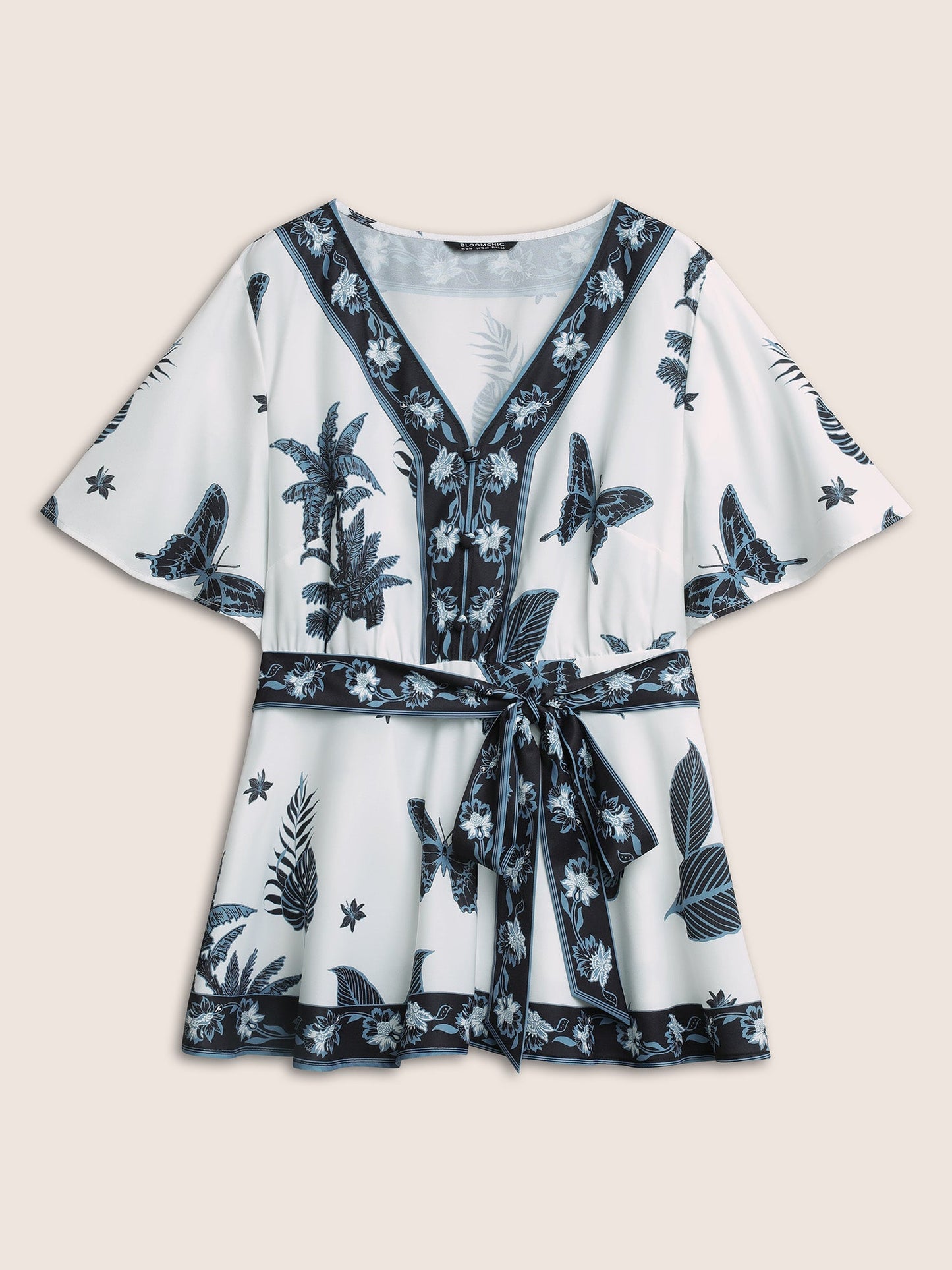 Boho Print Belted Flutters Blouse