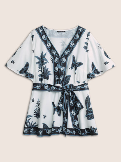 Boho Print Belted Flutters Blouse