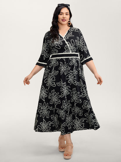 Floral Print Rayon Pockets Wrap Maxi Dress