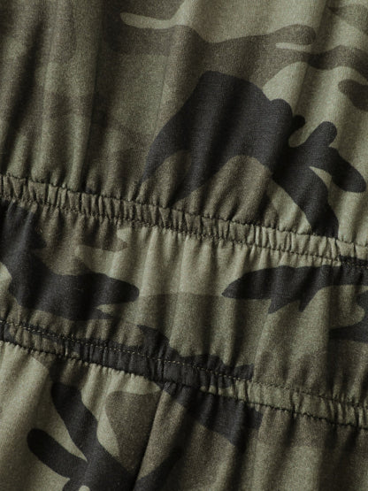 Camouflage Print Zipper Front Pockets Midi Dress