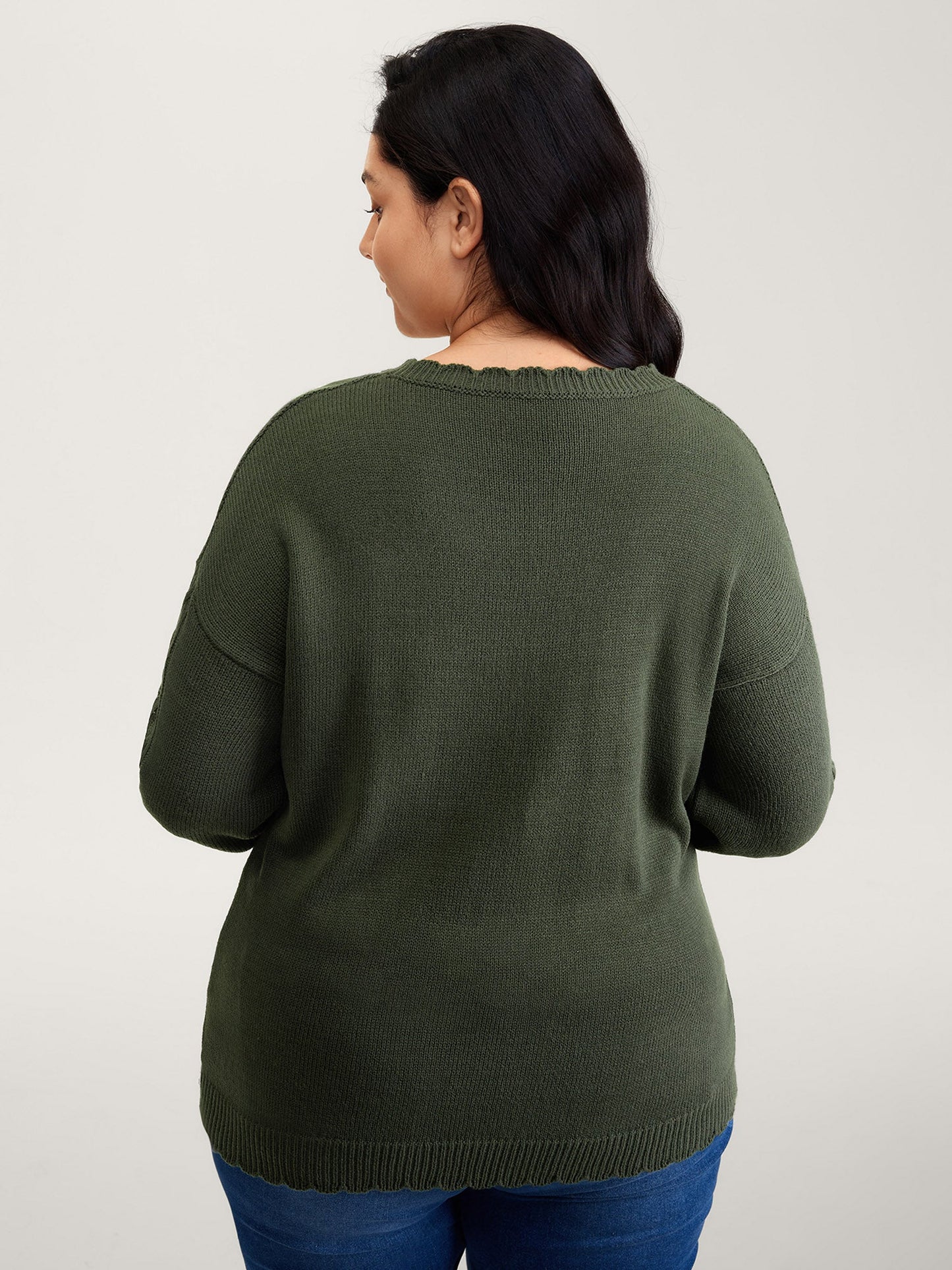 CableKnit Balloon Sleeve V-Neck Pullover