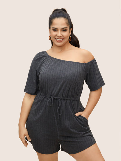 One Shoulder Drawstring Pit Strip Jumpsuit