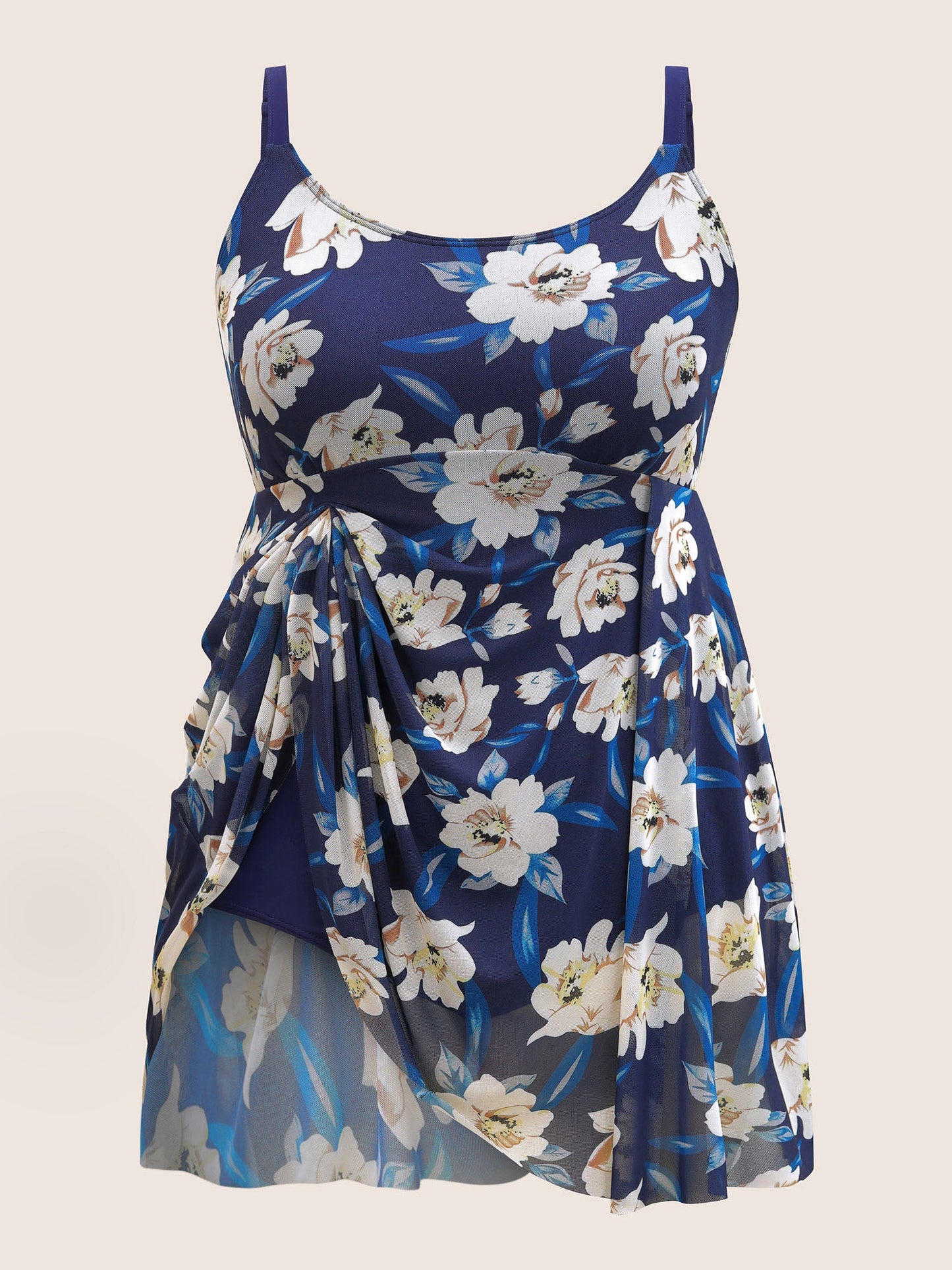Floral Adjustable Straps Split Hem Swim Dress