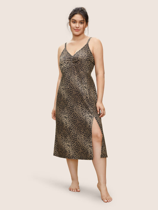 Leopard Print Split Hem Cami Sleep Dress
