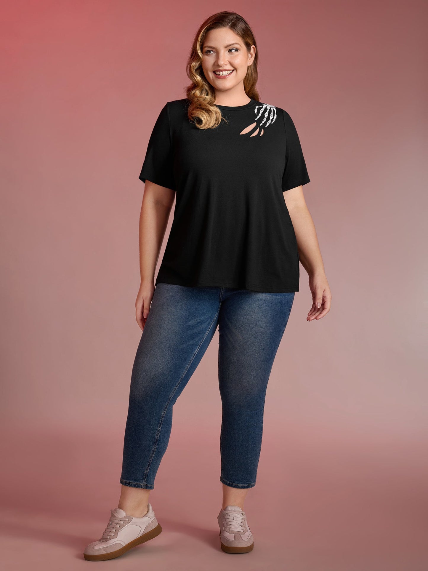 Haunted Skeleton Hand Embroidery T-Shirt