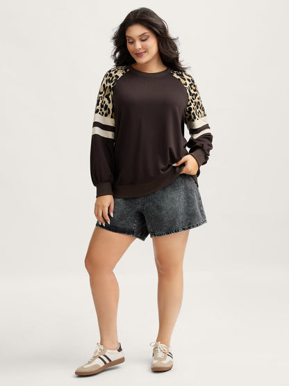 Leopard Print Stretchy Hem Contrast Sweatshirt