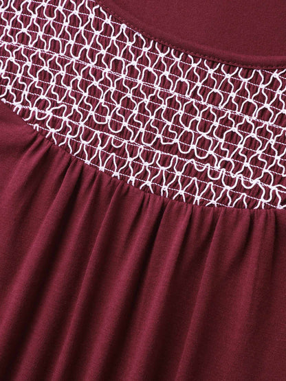 Textured Flared Sleeve Pleated Top