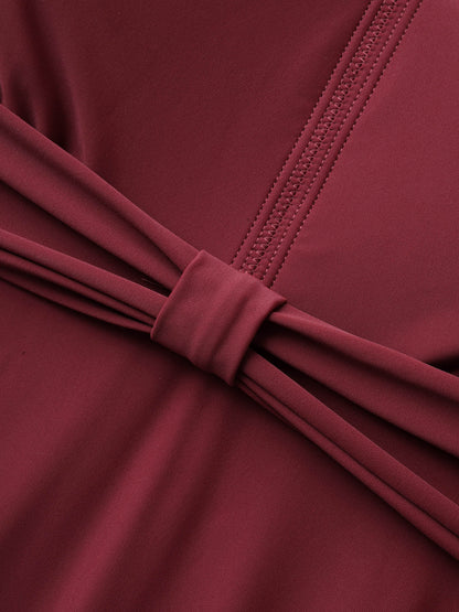 Pleated Waist Flutter Sleeve Swim Dress