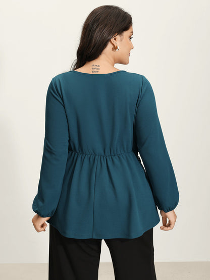 Cinched-Waist Cross-Tie Stretchy Blouse