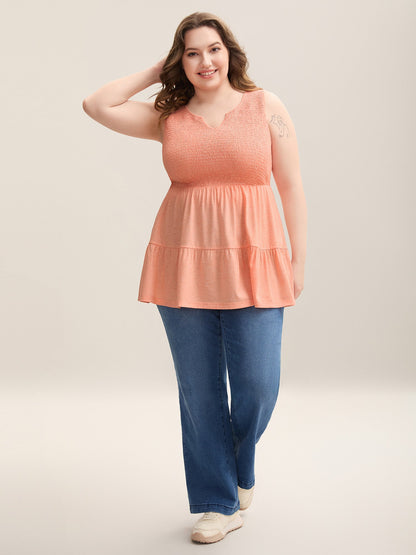 Shirred Bodice Spliced Tiered Sleeveless Top