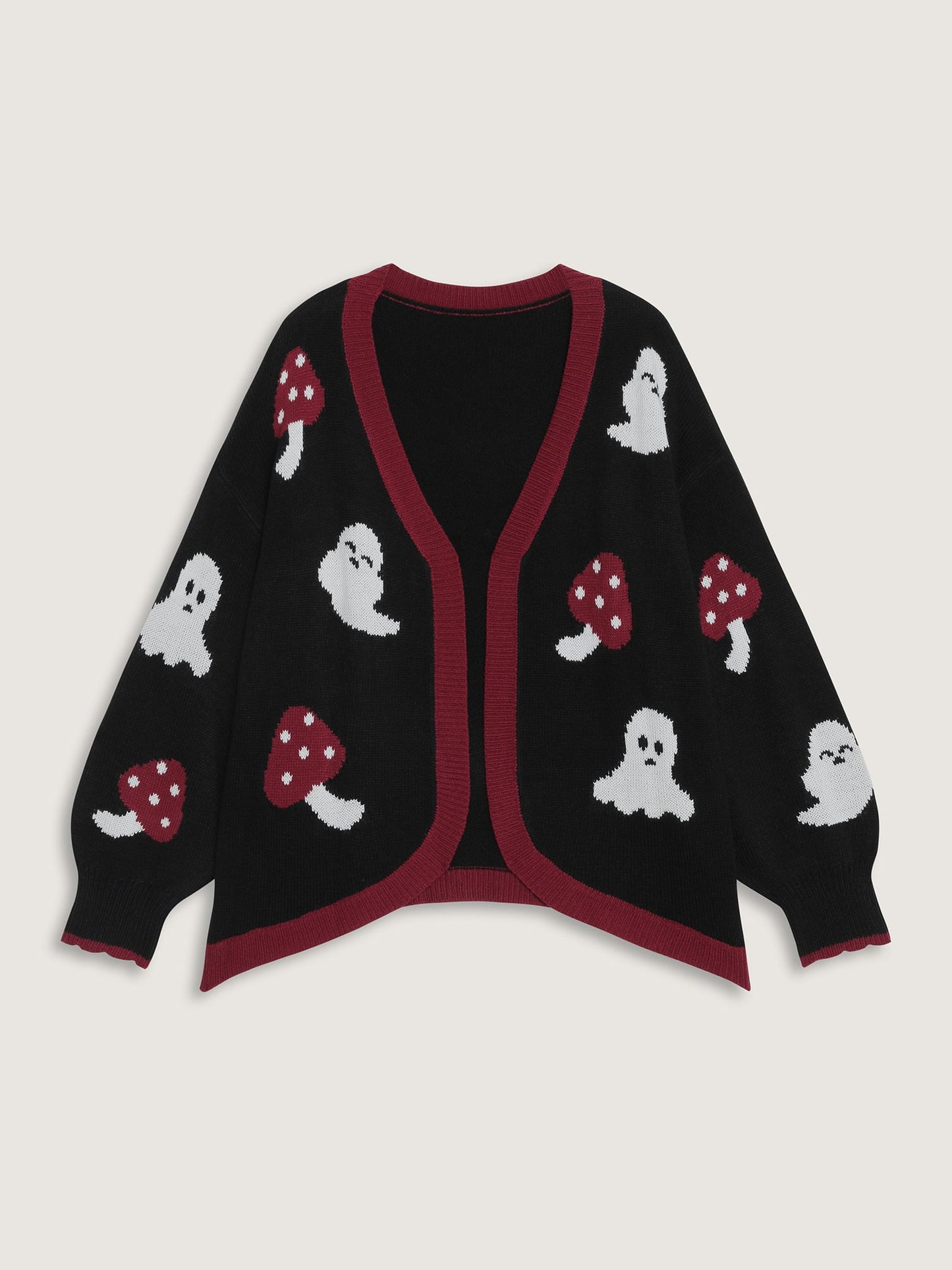 Happy Ghost Curvy Hem Open-Front Cardigan