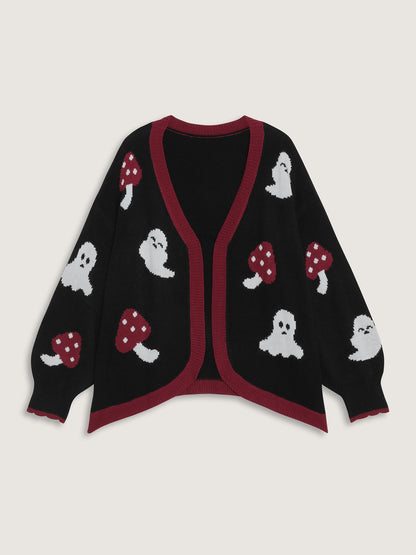Happy Ghost Curvy Hem Open-Front Cardigan