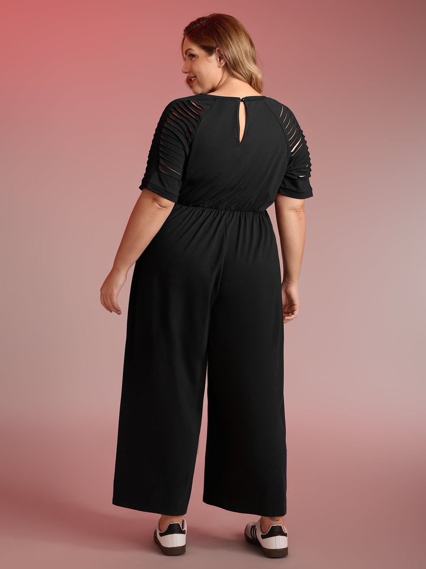 Laser Cut-Out Stretchy Sheer Jumpsuit