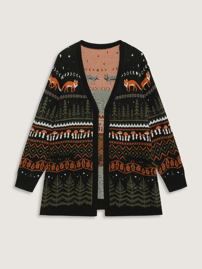 Fox in Forest Contrast Knit Cardigan
