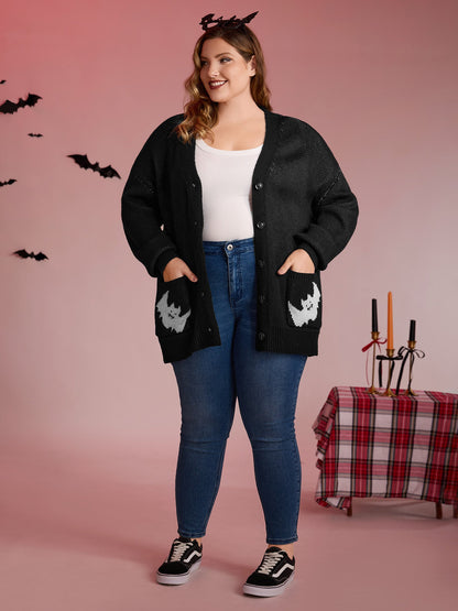 Spiderweb Bat Jacquard Pockets Knit Cardigan