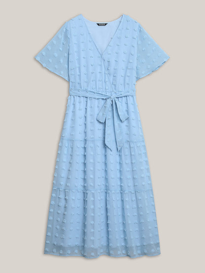 Fur Ball Textured Mesh Belted Midi Dress