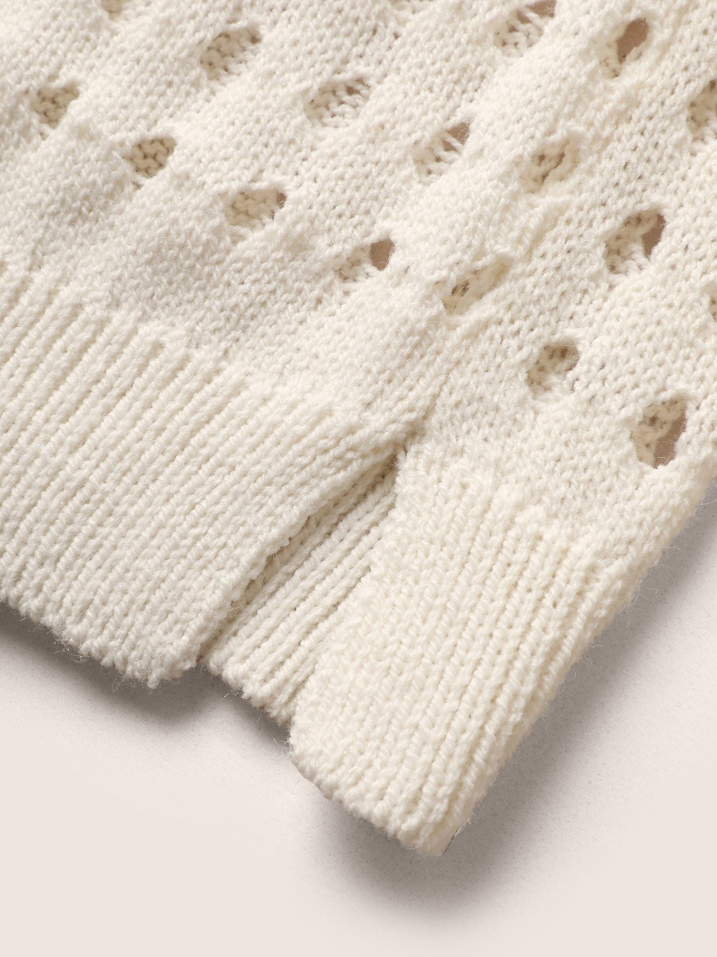 Twist Front Pointelle Knit Split Hem Pullover