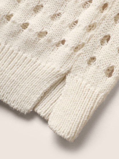 Twist Front Pointelle Knit Split Hem Pullover