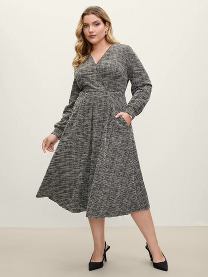 Tweed Surplice Neck Midi Dress