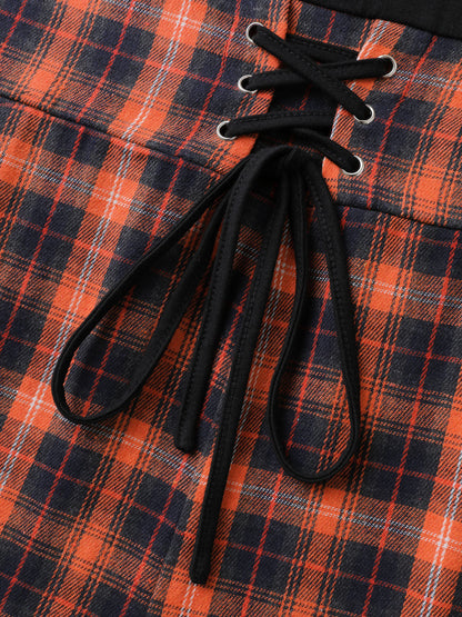 Checkered Print Pockets Cross-Tie Jumpsuit