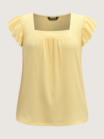 Shirred Square Neck Flowy Solid Top