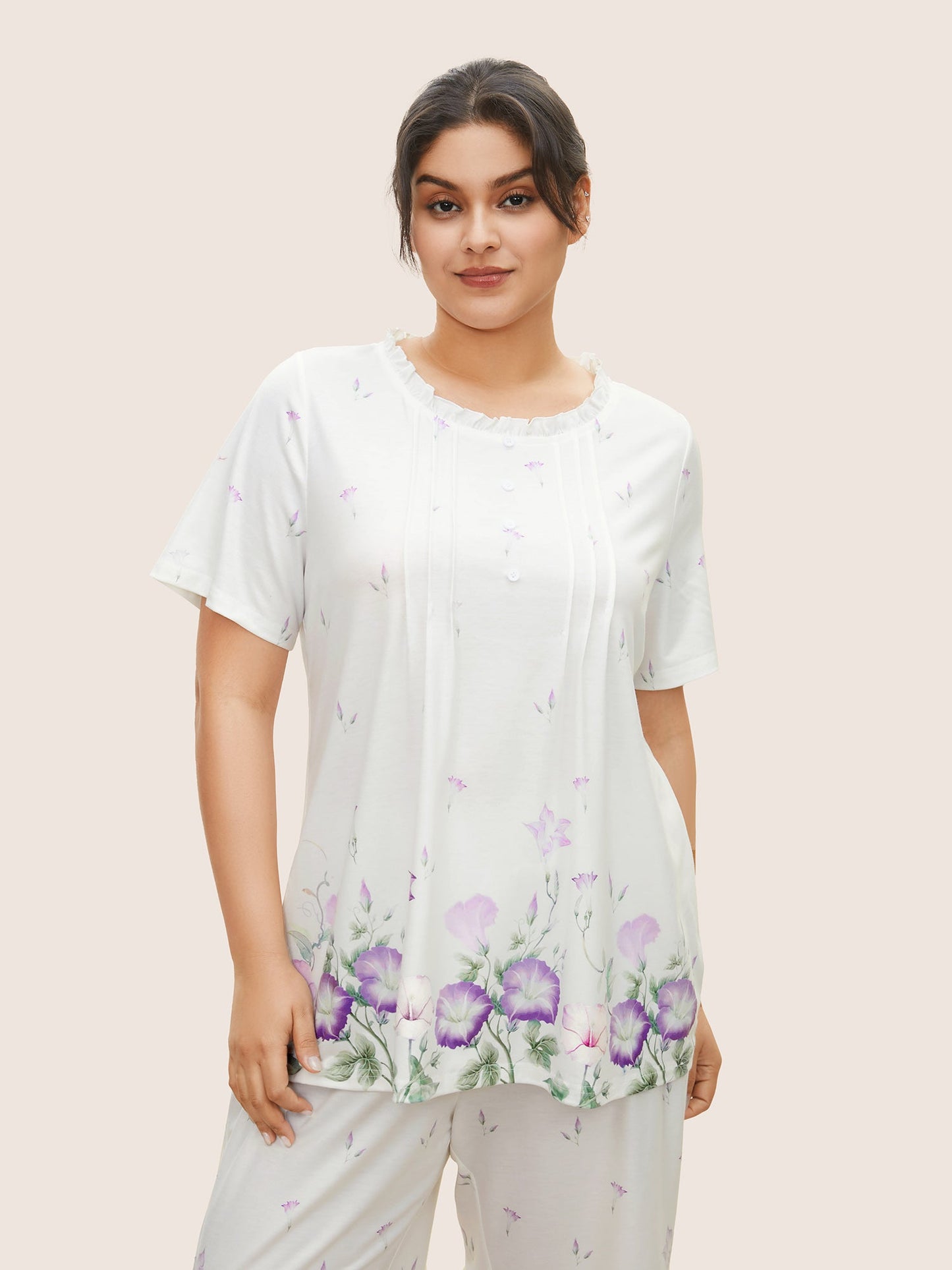 Floral Pleated Button Detail Loungewear Set
