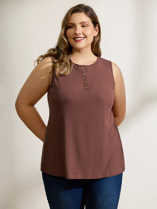 Half Button Placket Drape Tank Top