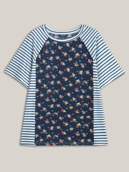 Floral Stripes Raglan Sleeve T-Shirt