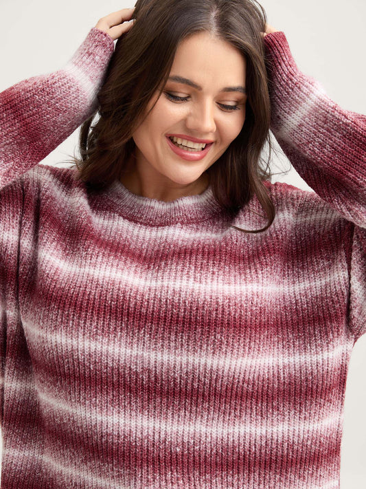 Ombre Tissue Textured Round Neck Pullover