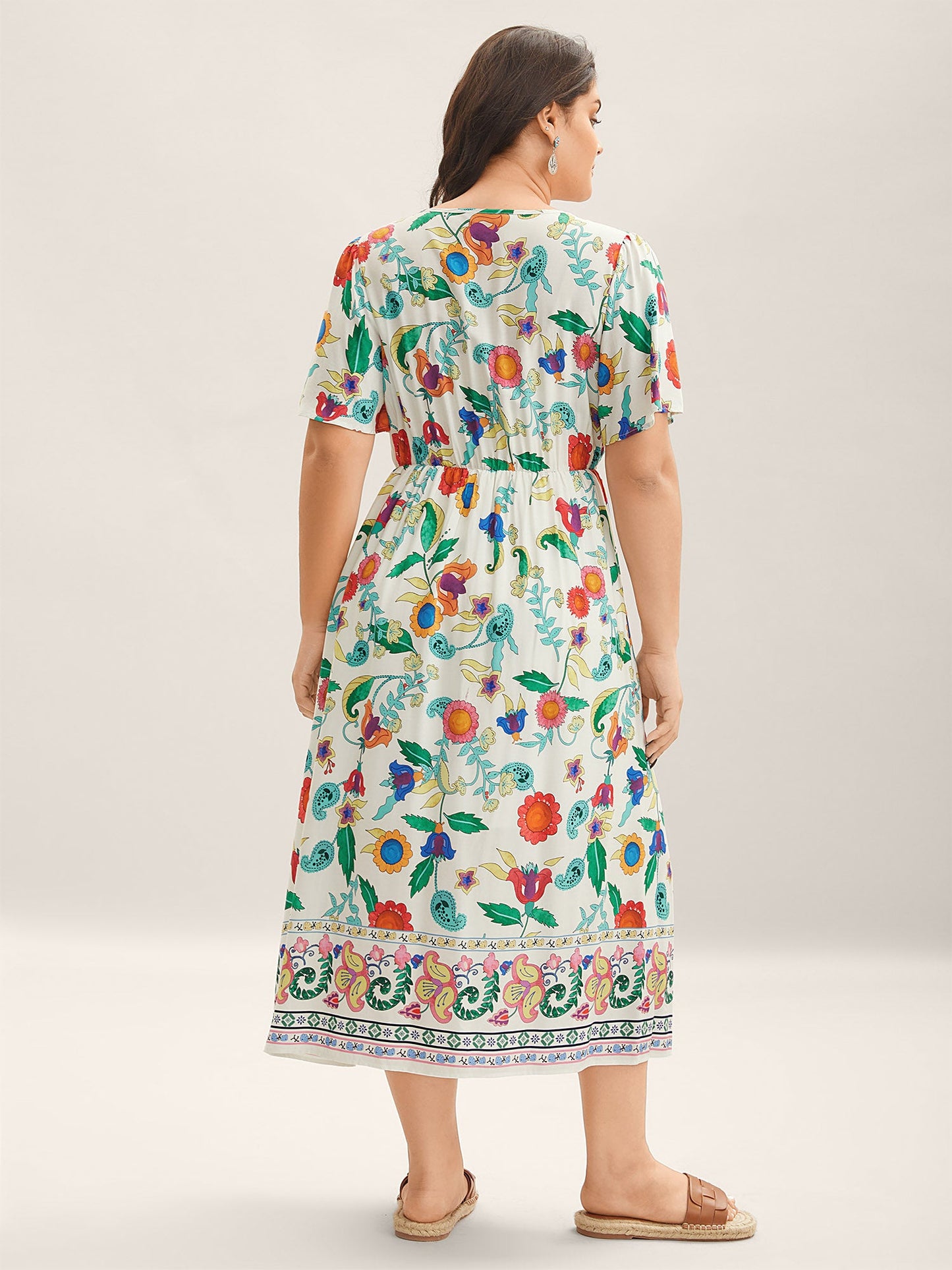 Sunkissed Floral V-Neck Pockets Midi Dress