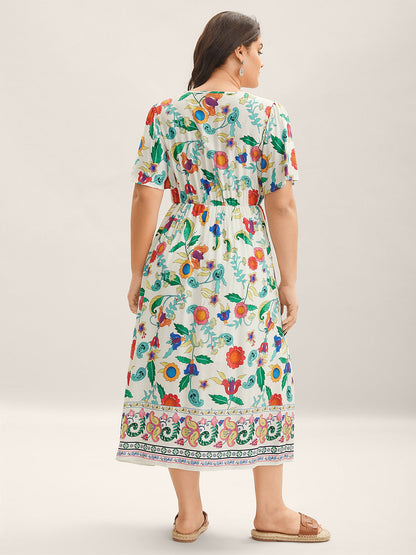 Sunkissed Floral V-Neck Pockets Midi Dress