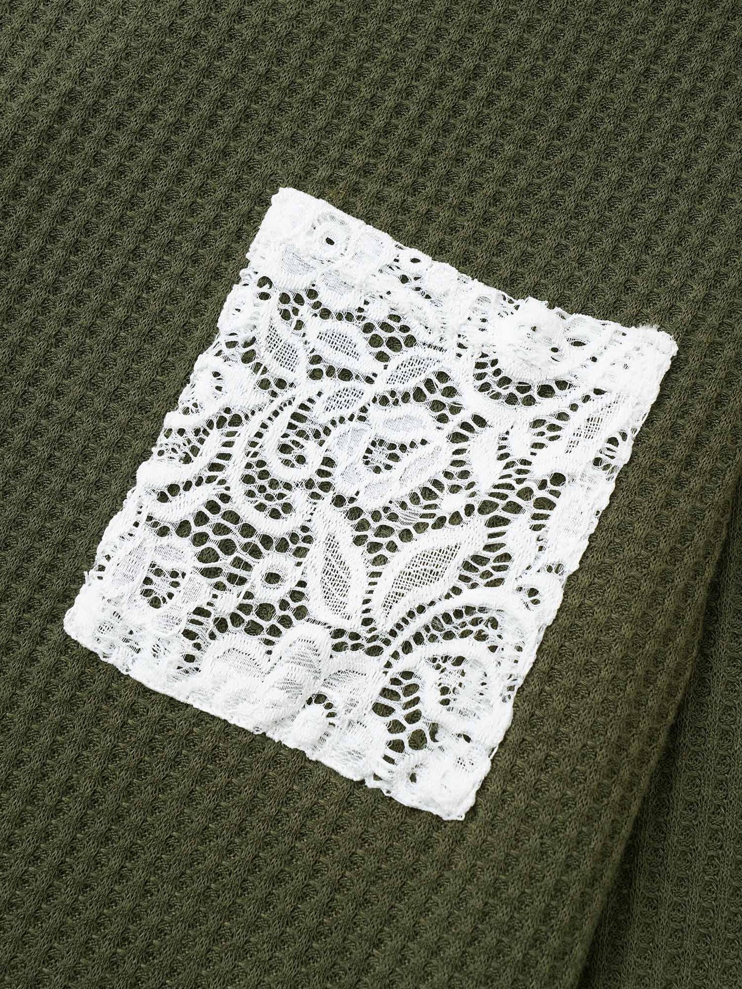 Waffle Knit Contrast Lace Patchwork T-shirt