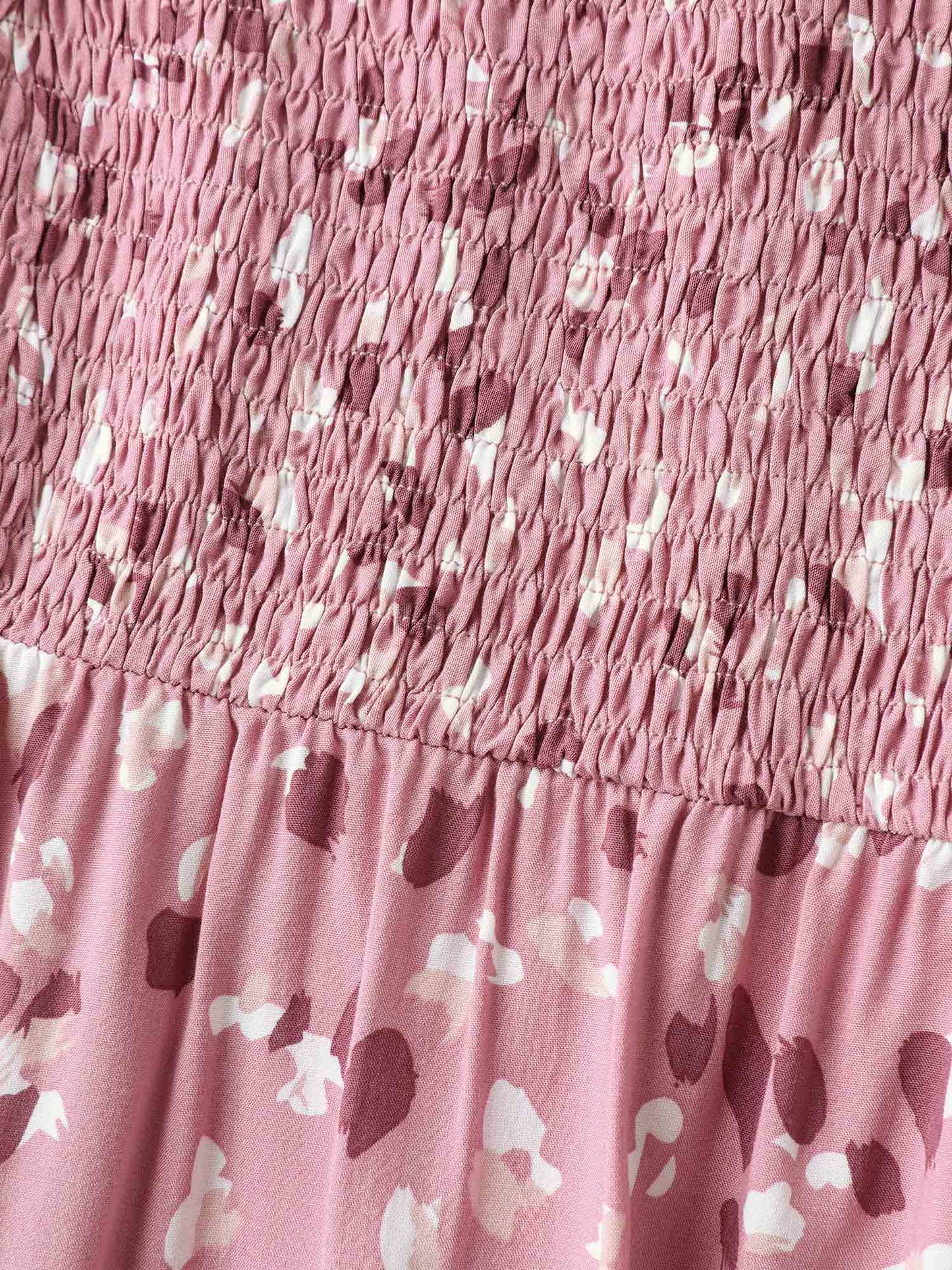 Floral Print Shirred Pockets Midi Dress