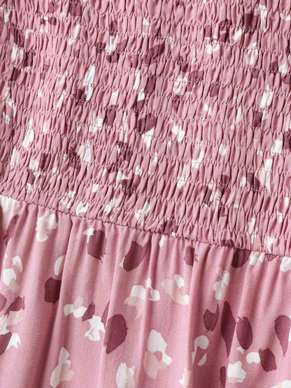 Floral Print Shirred Pockets Midi Dress