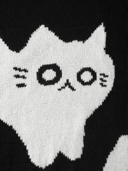 Monochrome Cats Crewneck Pullover