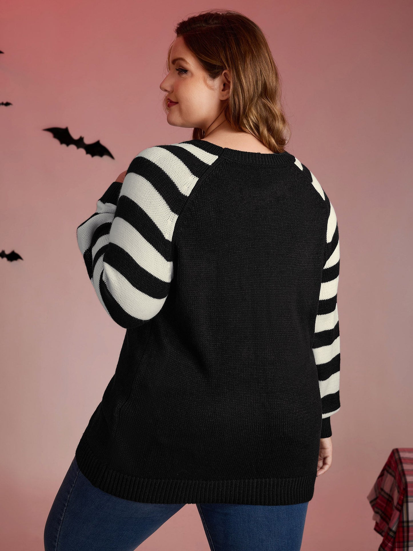 Hey Ghost Raglan Stripe Sleeve Pullover