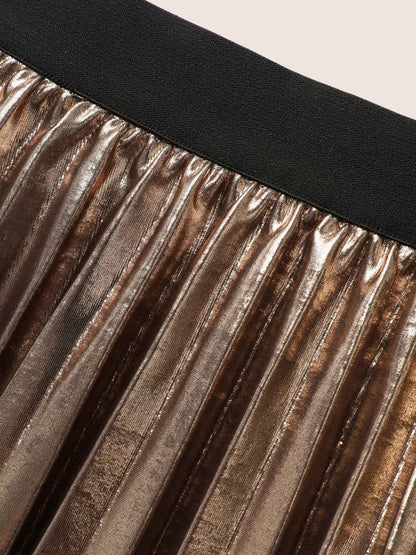 Glitter Metallic Luster Knitted Pleated Skirt