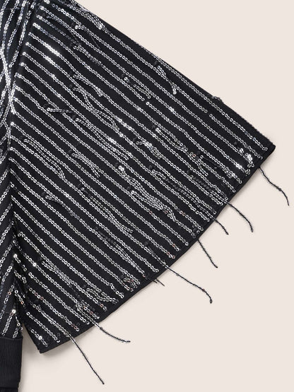 V Neck Sequins Tassel Detail Wrap Jumpsuit
