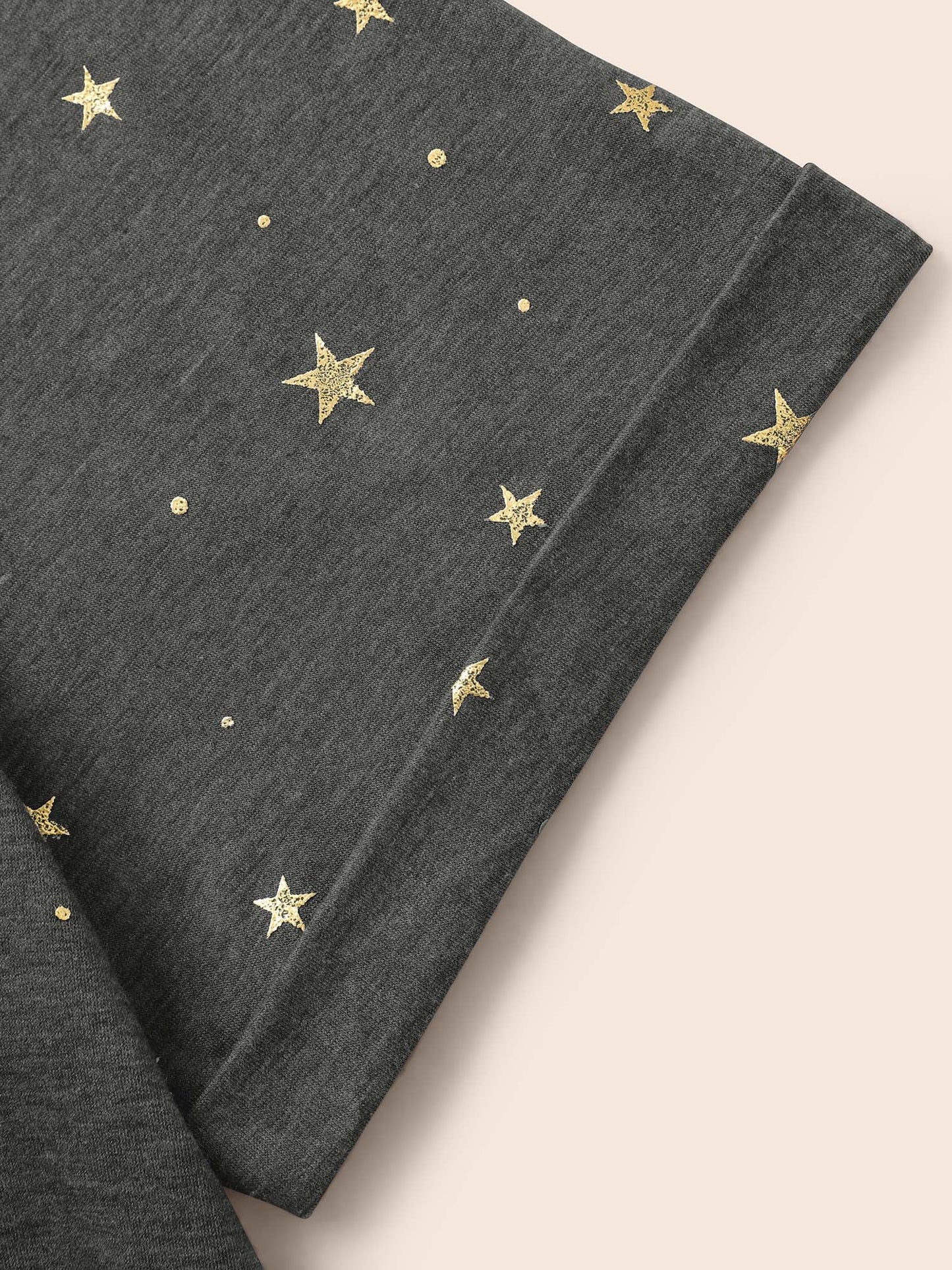 Star Glitter Cuffed Sleeve Crew Neck T-shirt