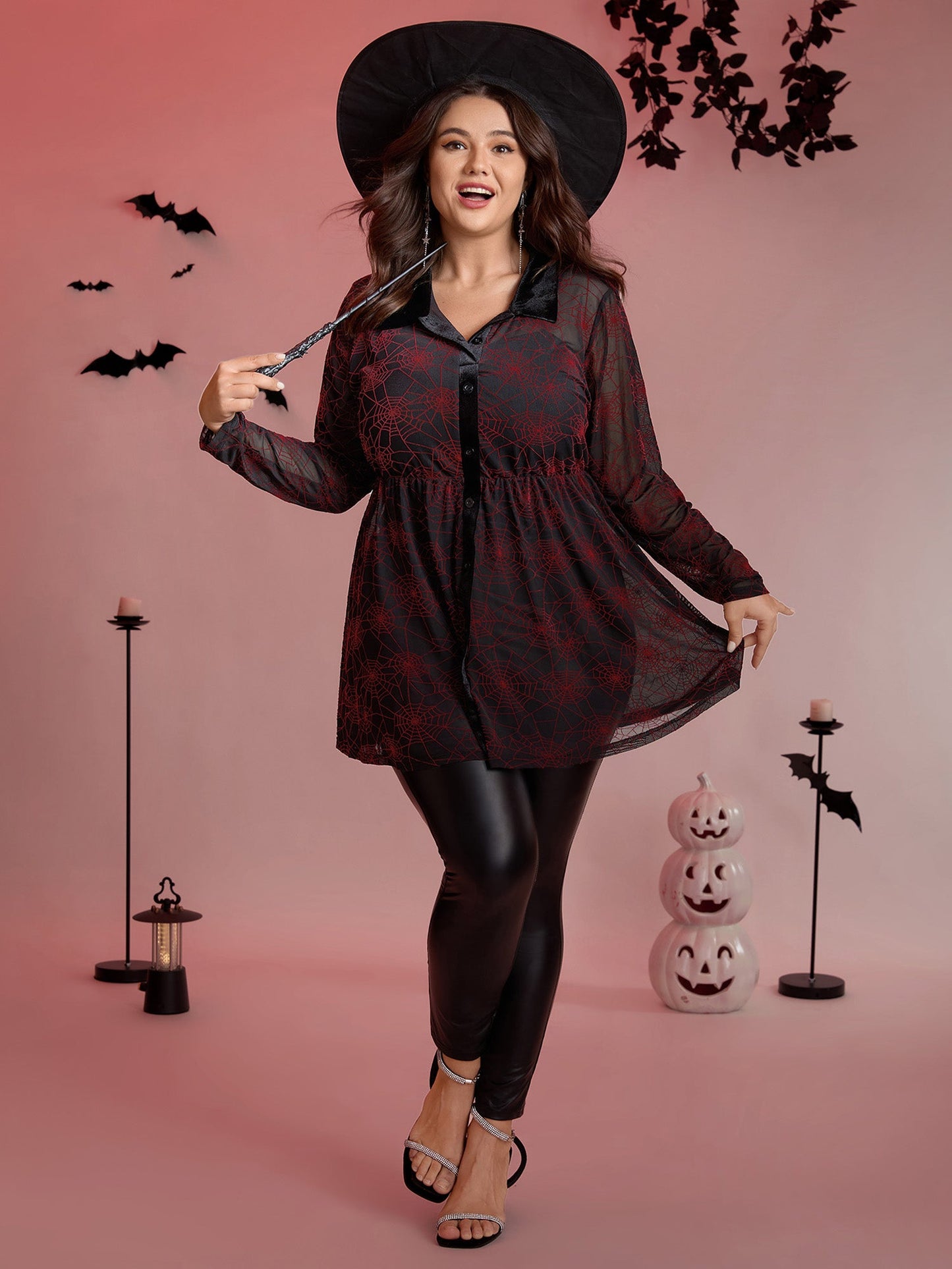 Spiderweb Halloween Flocked Contrast Top
