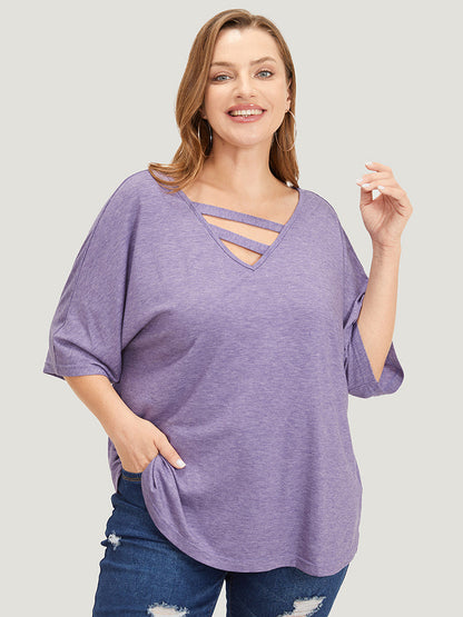Solid Heather Keyhole Neck Dolman Sleeve T-shirt
