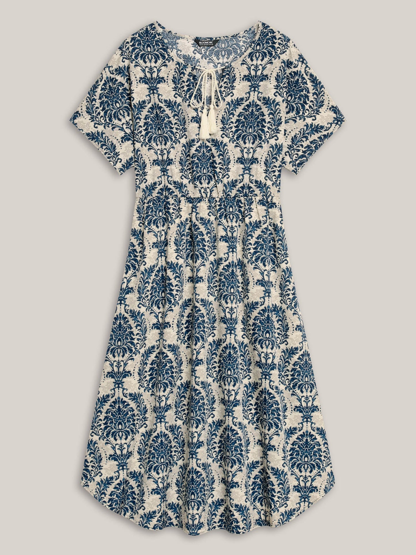 Ornate Print Curvy Hem Tied Maxi Dress