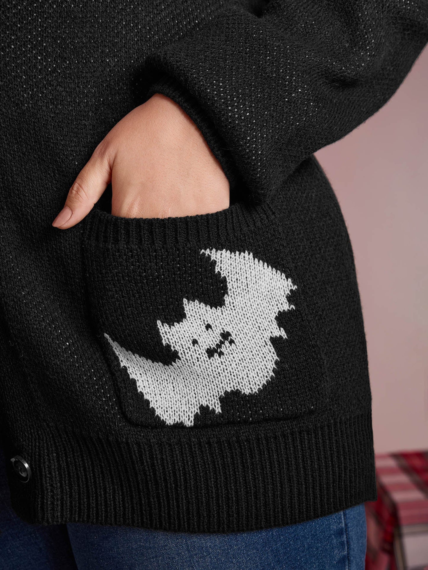 Spiderweb Bat Jacquard Pockets Knit Cardigan