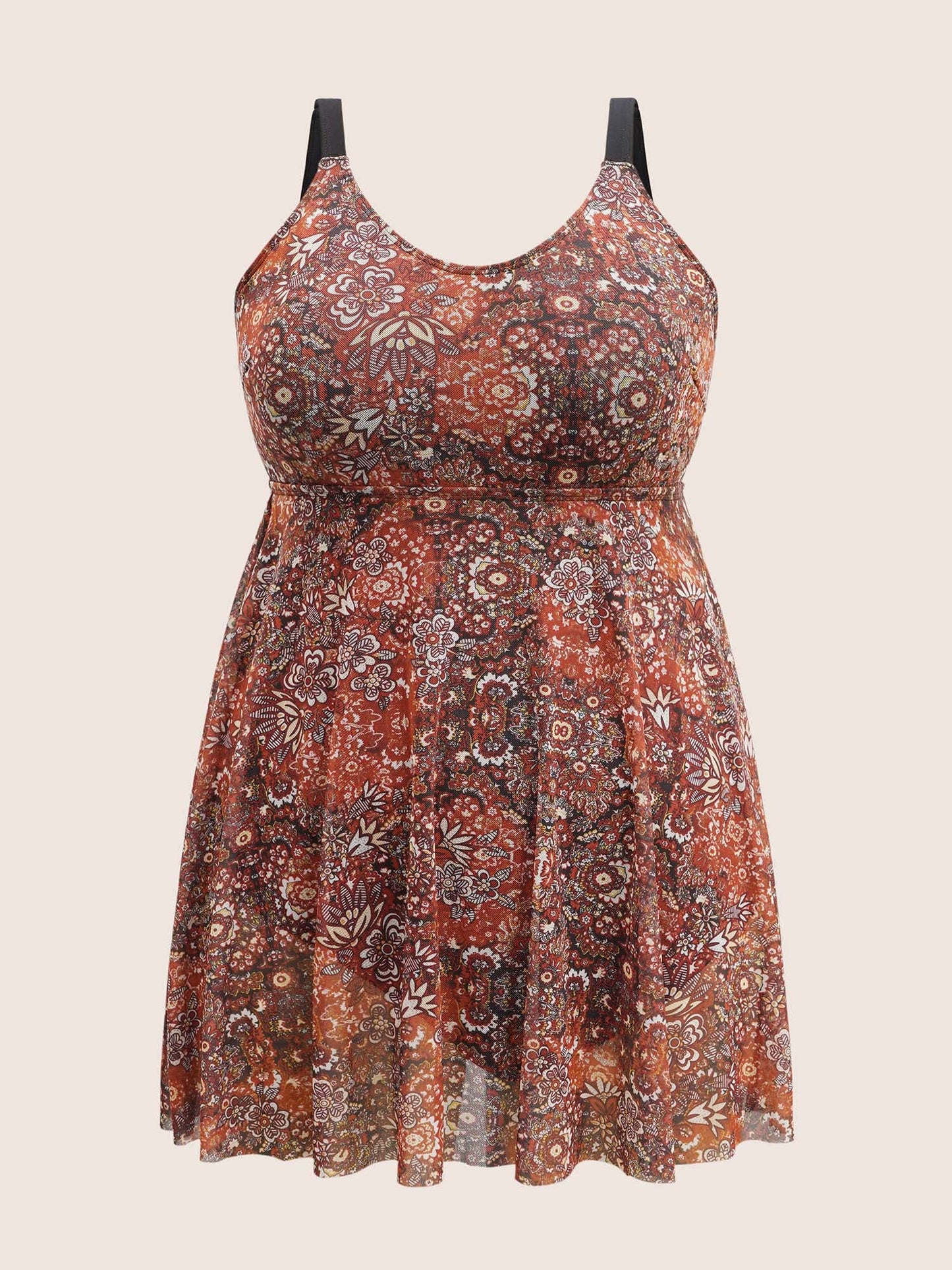 Bandana Print Adjustable Straps Mesh Swim Dress